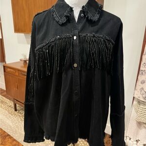 Zara Western Fringe Black Button Up